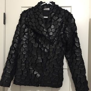 Black Textured A-Symmetrical Zipper Jacket